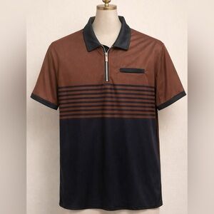 Othr Brown and Black Striped Zip Polo